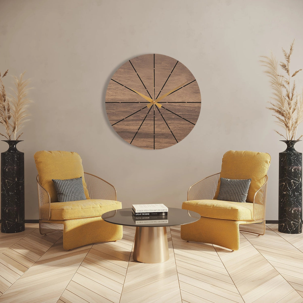 WOOD AND METAL BLACK WALL CLOCK - BrossHome Metal Wall Art