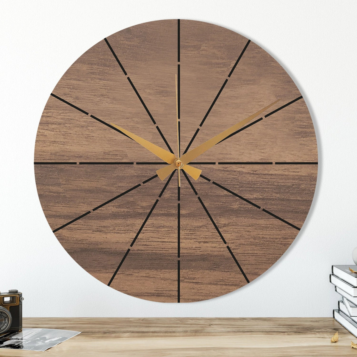 WOOD AND METAL BLACK WALL CLOCK - BrossHome Metal Wall Art