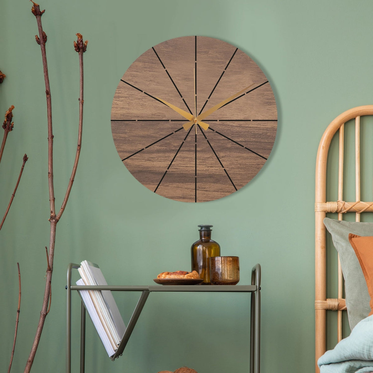 WOOD AND METAL BLACK WALL CLOCK - BrossHome Metal Wall Art