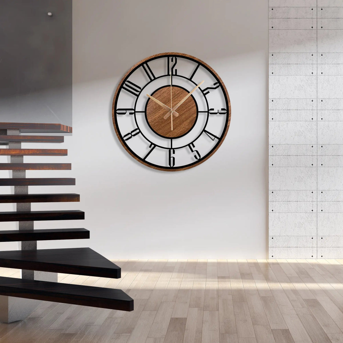 Wood and Metal Frame Wall Clock - BrossHome Metal Wall Art