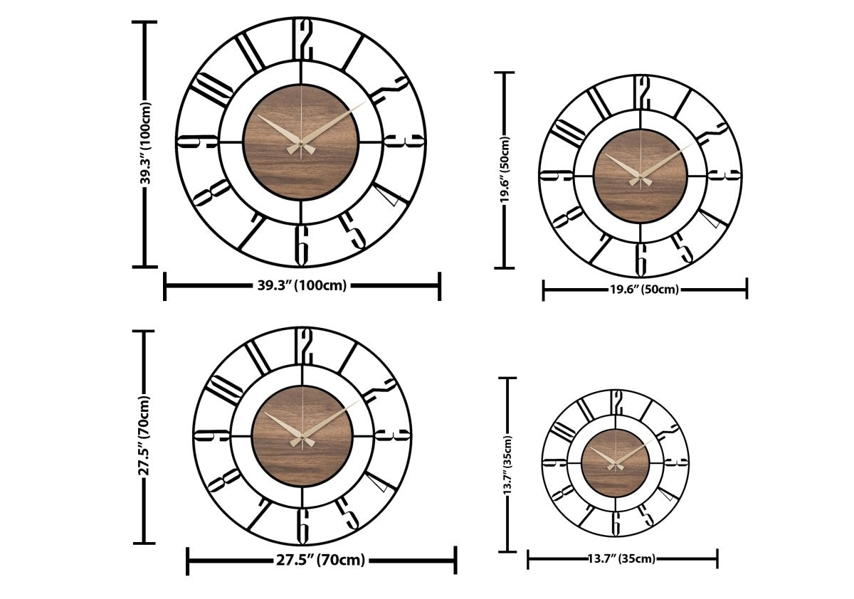 Wood and Metal Wall Clock - BrossHome Metal Wall Art