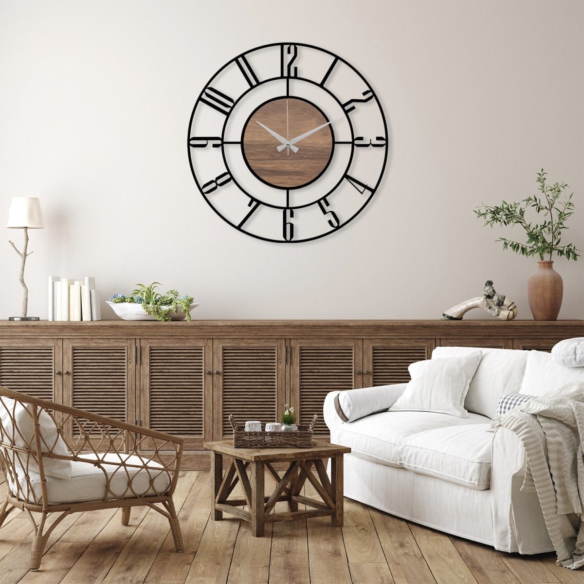 Wood and Metal Wall Clock - BrossHome Metal Wall Art