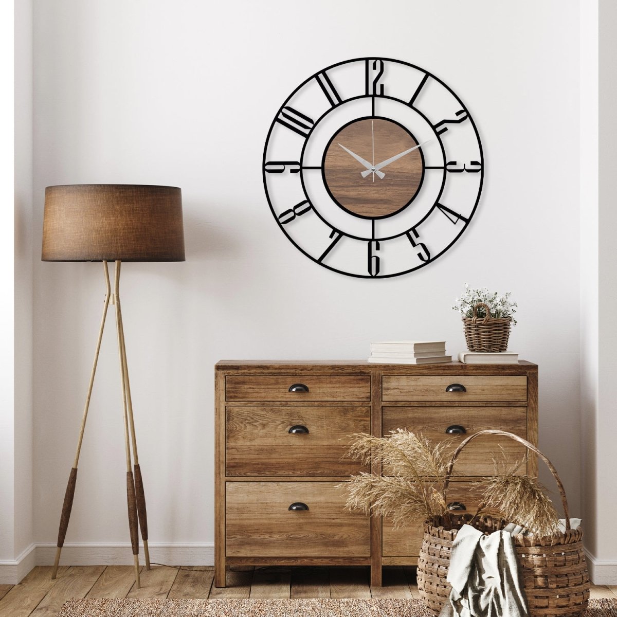 Wood and Metal Wall Clock - BrossHome Metal Wall Art