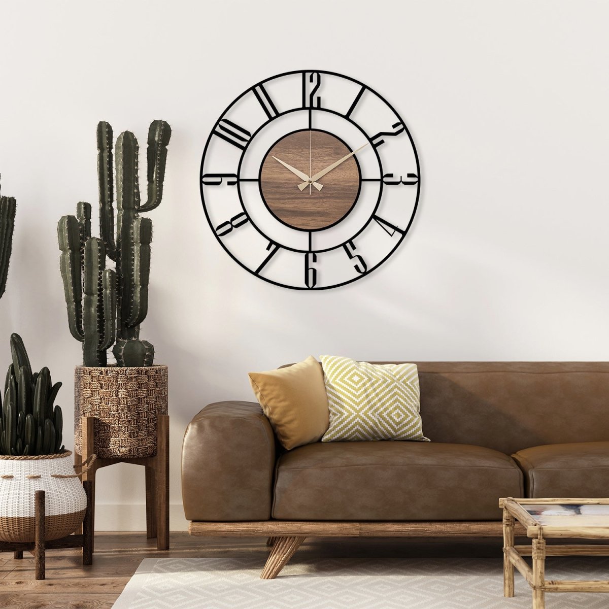 Wood and Metal Wall Clock - BrossHome Metal Wall Art