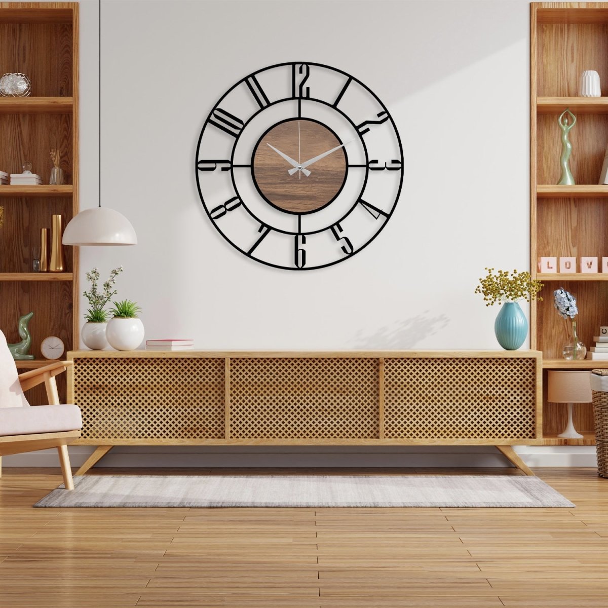 Wood and Metal Wall Clock - BrossHome Metal Wall Art