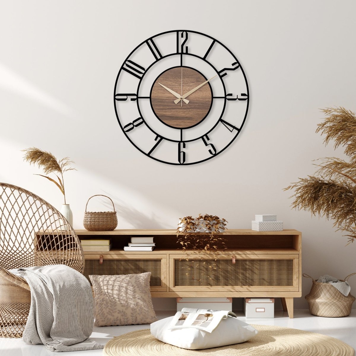 Wood and Metal Wall Clock - BrossHome Metal Wall Art