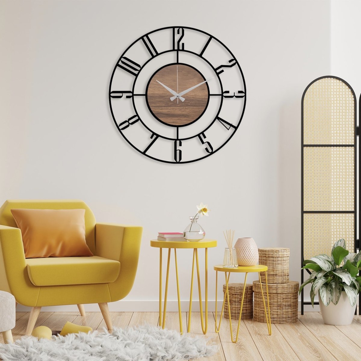 Wood and Metal Wall Clock - BrossHome Metal Wall Art