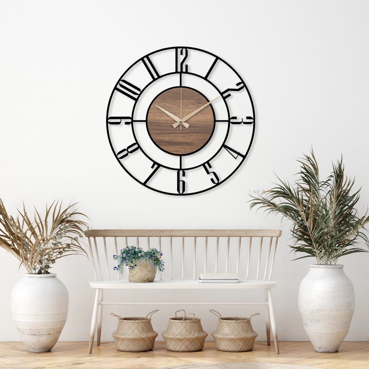 Wood and Metal Wall Clock - BrossHome Metal Wall Art