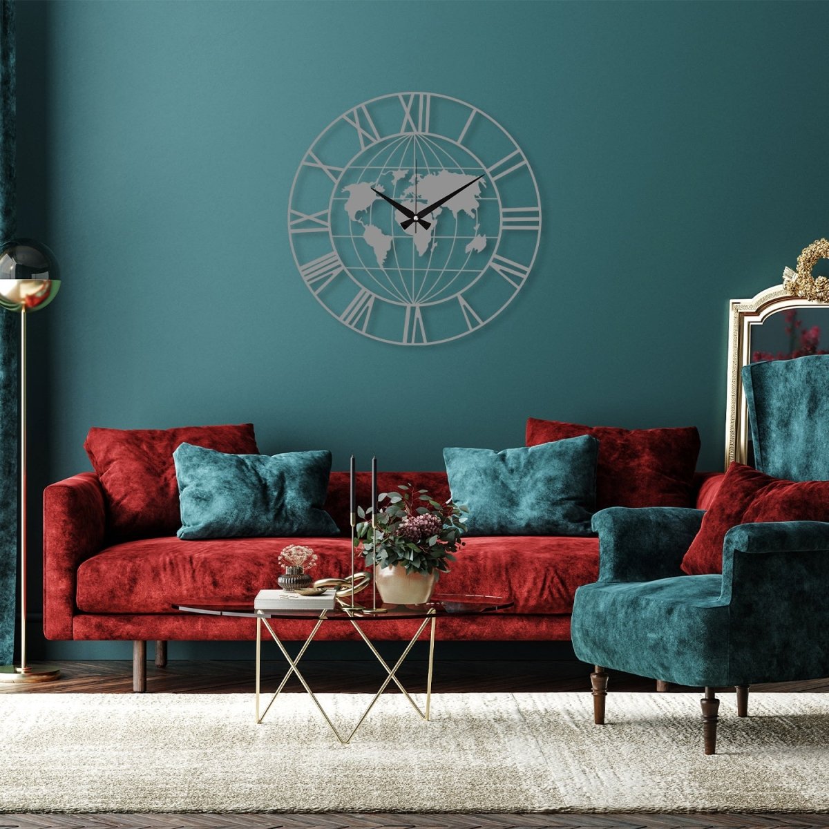 World Map Metal Wall Clock - BrossHome Metal Wall Art