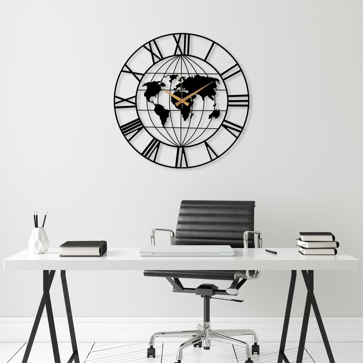 World Map Metal Wall Clock - BrossHome Metal Wall Art