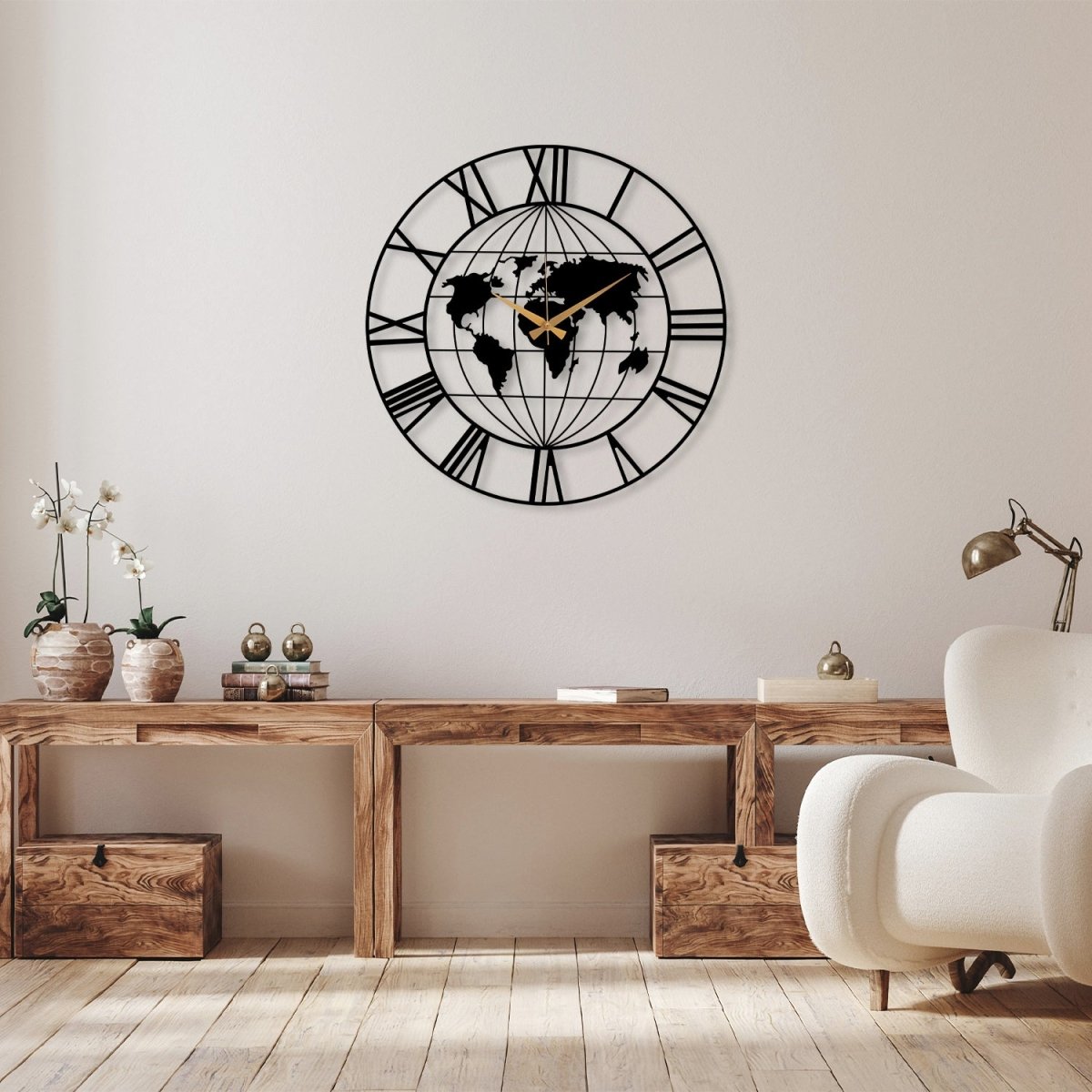 World Map Metal Wall Clock - BrossHome Metal Wall Art