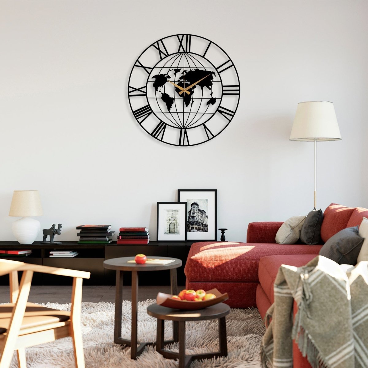 World Map Metal Wall Clock - BrossHome Metal Wall Art