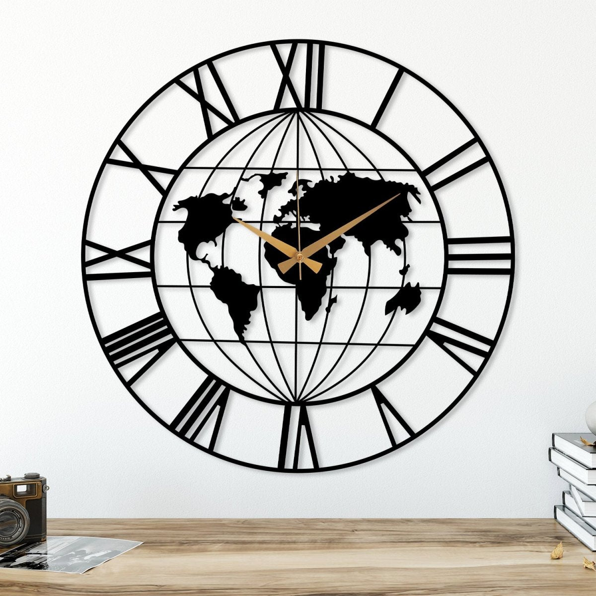 World Map Metal Wall Clock - BrossHome Metal Wall Art