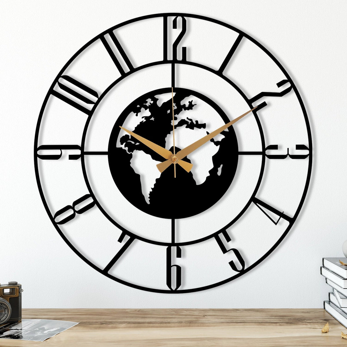 WORLD THEMED METAL WALL CLOCK - BrossHome Metal Wall Art