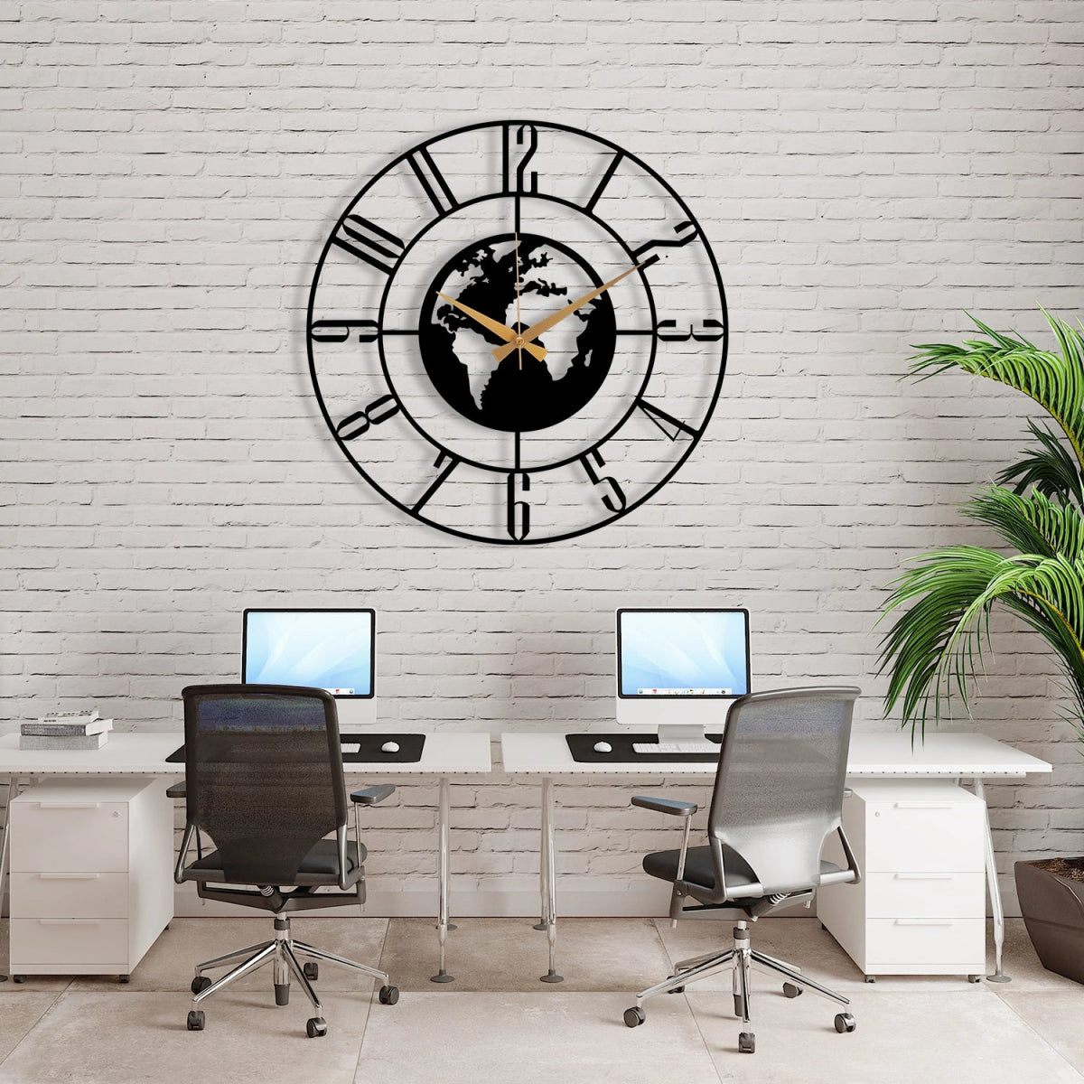 WORLD THEMED METAL WALL CLOCK - BrossHome Metal Wall Art