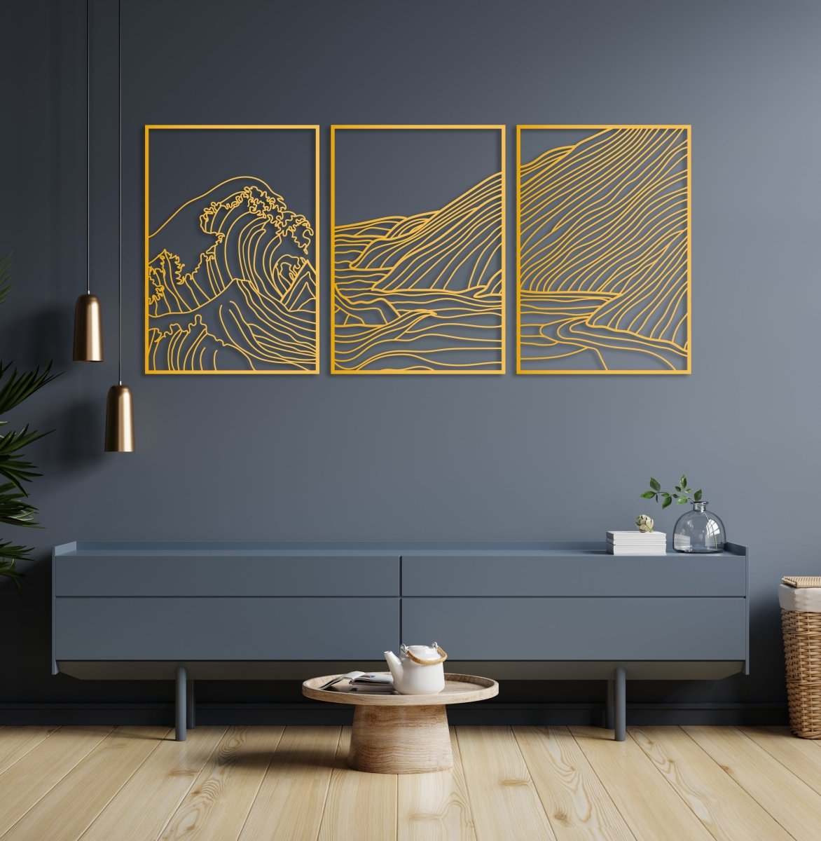 3 Pieces Mountain Wave Metal Wall Decor - BrossHome Metal Wall Art