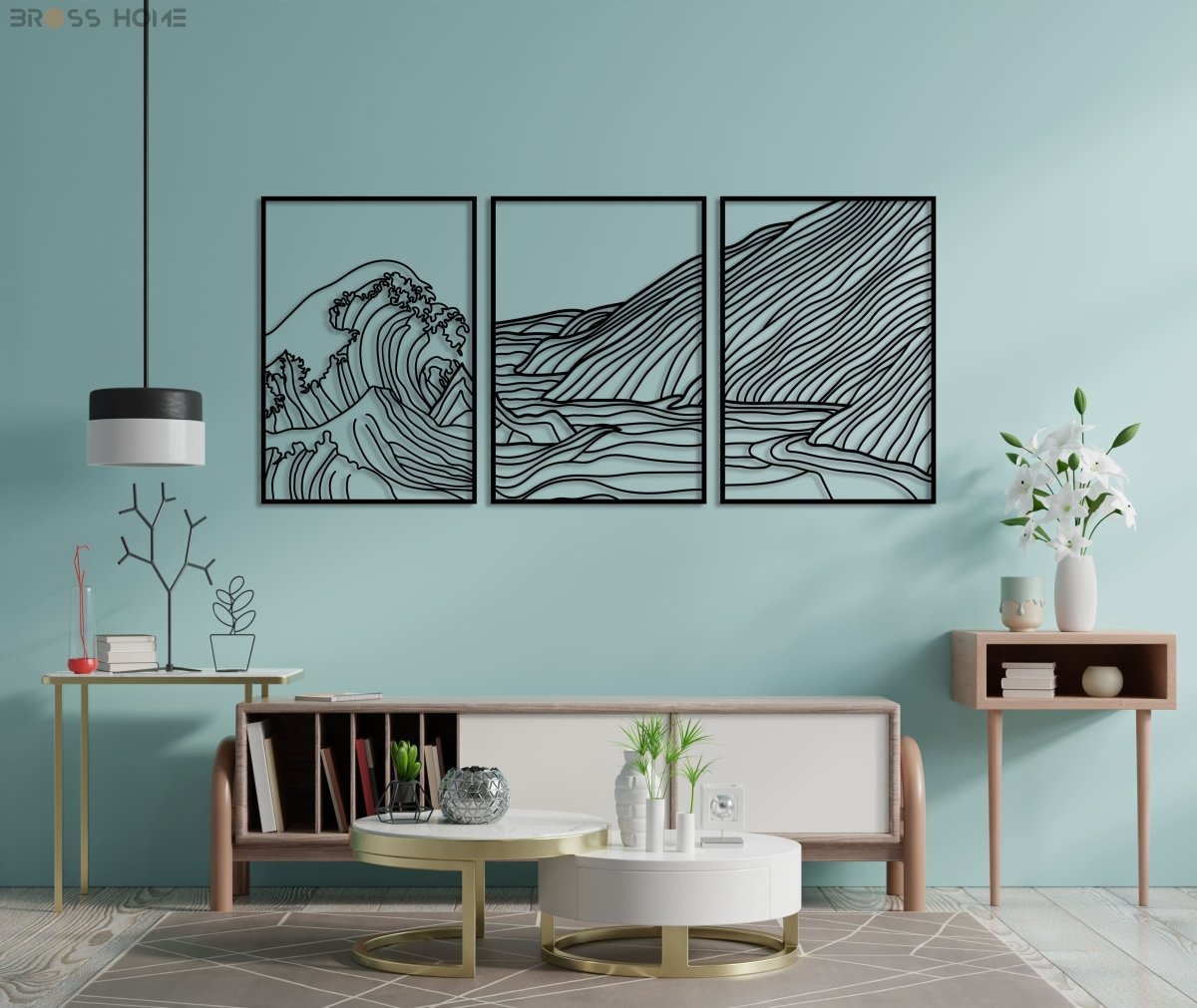 3 Pieces Mountain Wave Metal Wall Decor - BrossHome Metal Wall Art