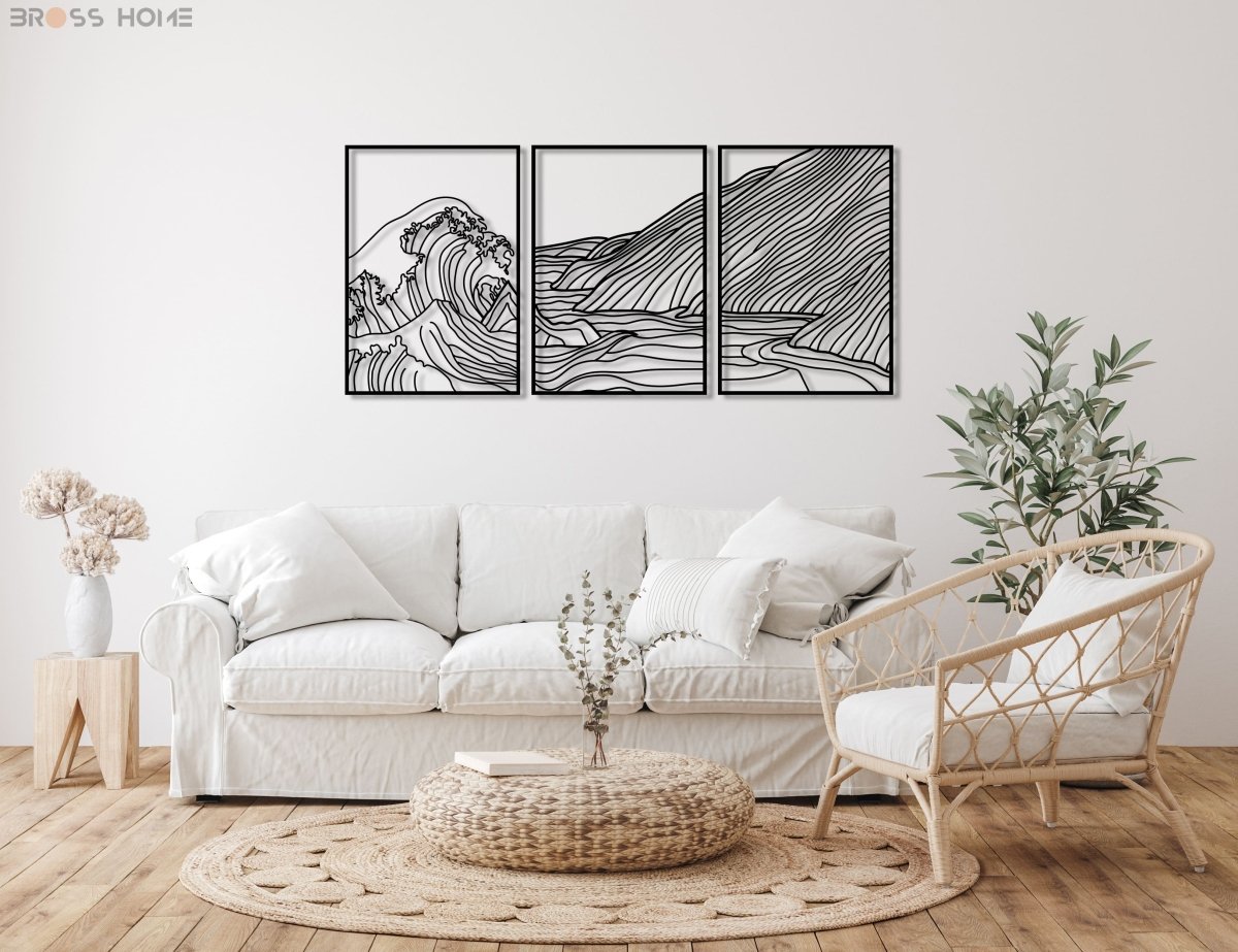 3 Pieces Mountain Wave Metal Wall Decor - BrossHome Metal Wall Art