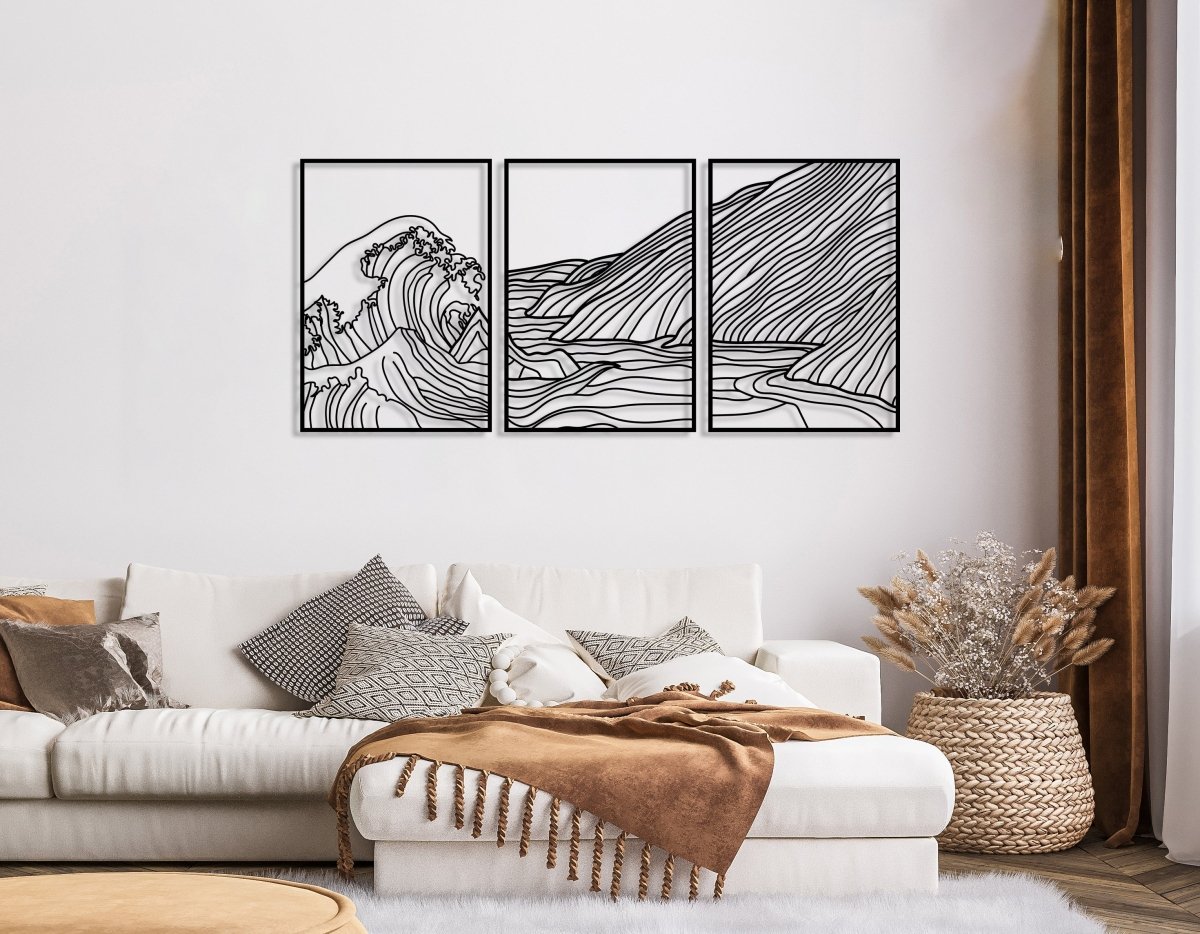 3 Pieces Mountain Wave Metal Wall Decor - BrossHome Metal Wall Art