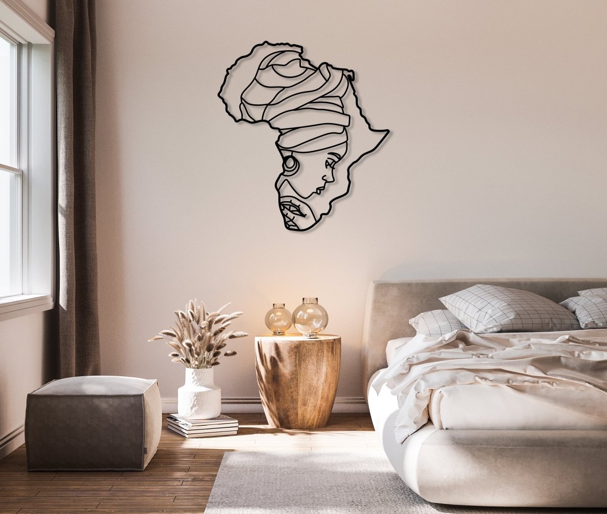 African Woman Silhouette In Africa Map Wall Art - BrossHome Metal Wall Art