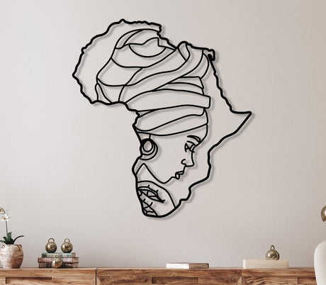 African Woman Silhouette In Africa Map Wall Art - BrossHome Metal Wall Art