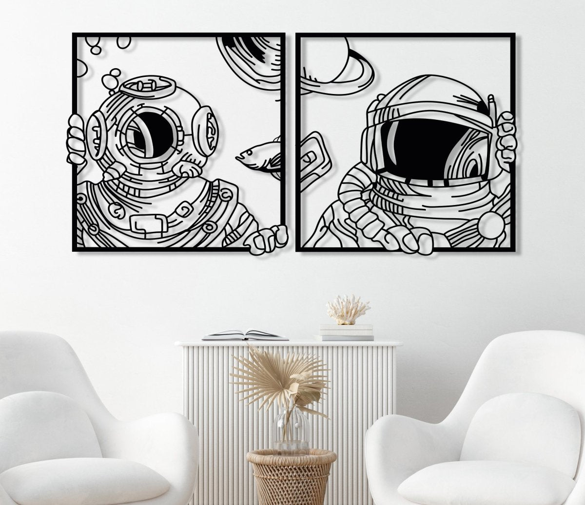 Astronaut And Deep See Diver Metal Wall Art (Set Of 2) - BrossHome Metal Wall Art