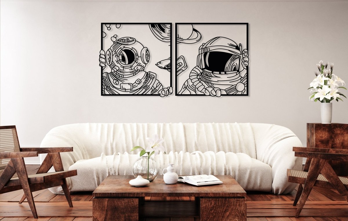 Astronaut And Deep See Diver Metal Wall Art (Set Of 2) - BrossHome Metal Wall Art