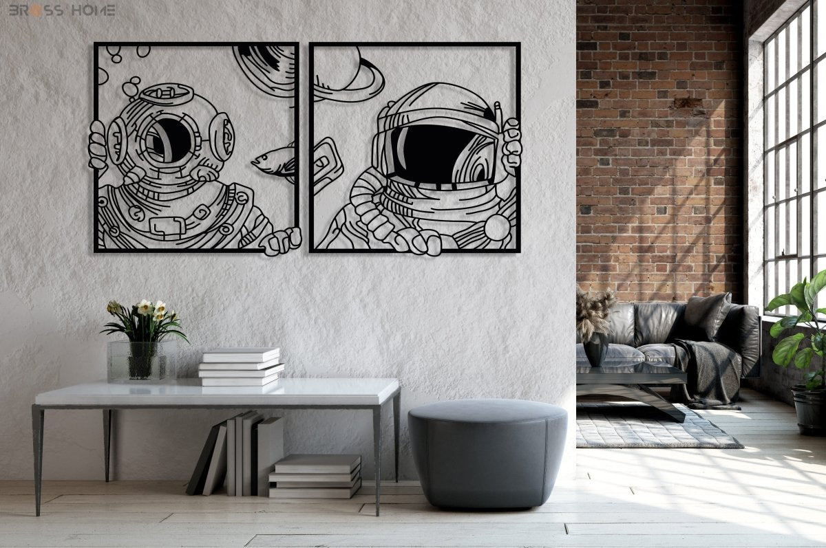 Astronaut And Deep See Diver Metal Wall Art (Set Of 2) - BrossHome Metal Wall Art