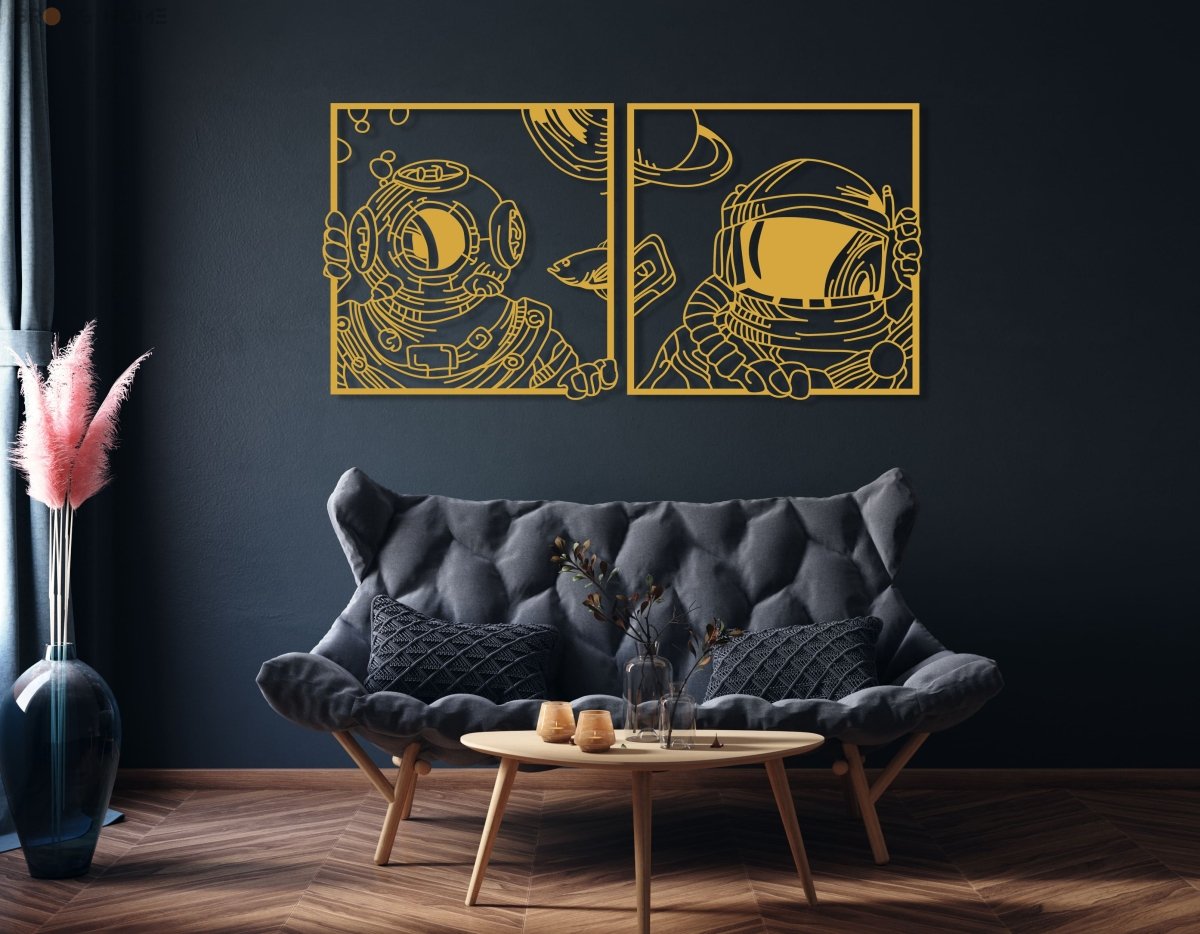 Astronaut And Deep See Diver Metal Wall Art (Set Of 2) - BrossHome Metal Wall Art