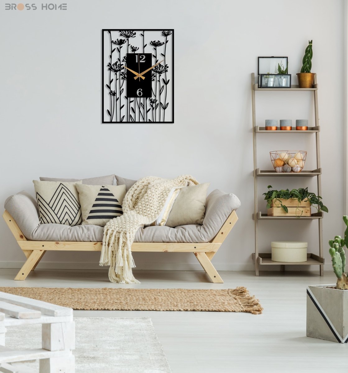 Black Large Wall Clock With Poppy Flower Art - BrossHome Metal Wall Art