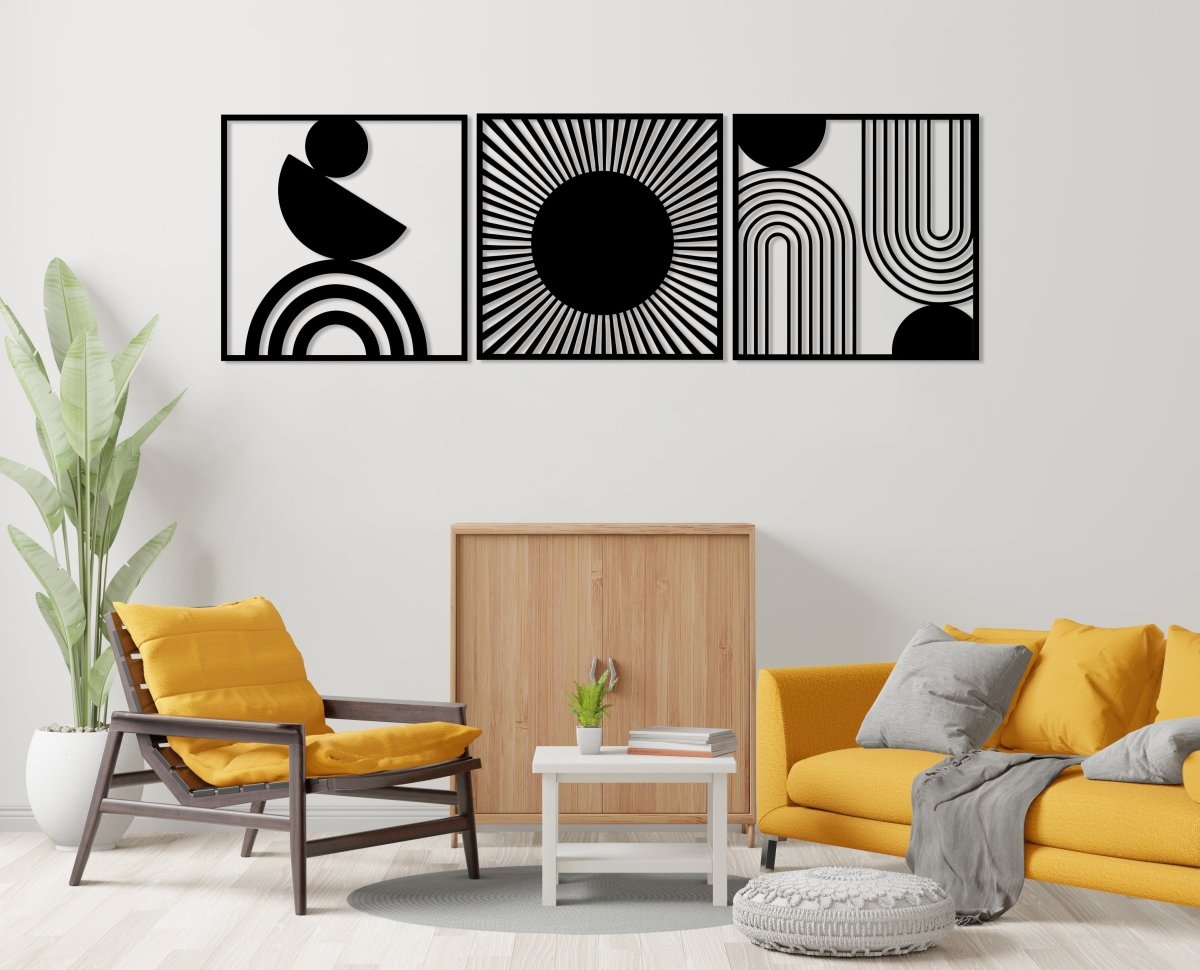Black Metal Abstract Wall Decor (Set Of 3) - BrossHome Metal Wall Art