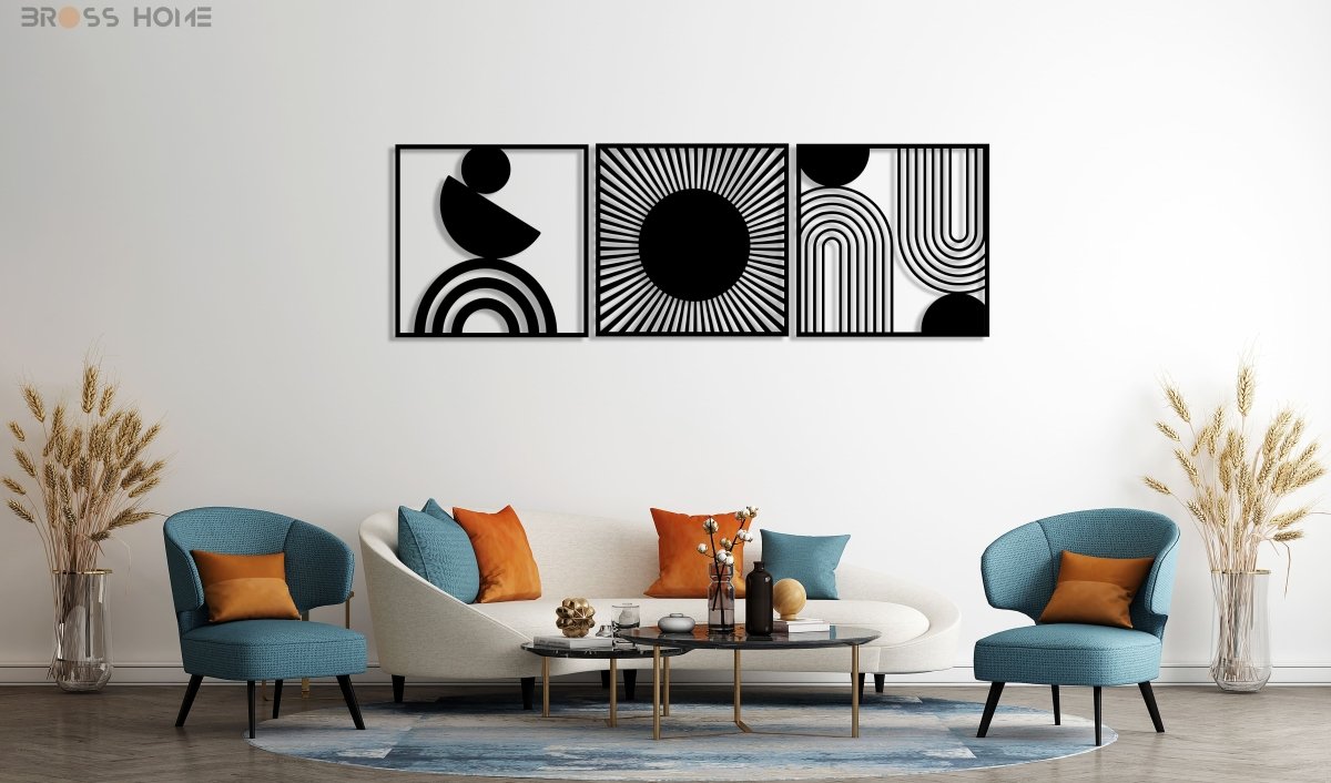 Black Metal Abstract Wall Decor (Set Of 3) - BrossHome Metal Wall Art
