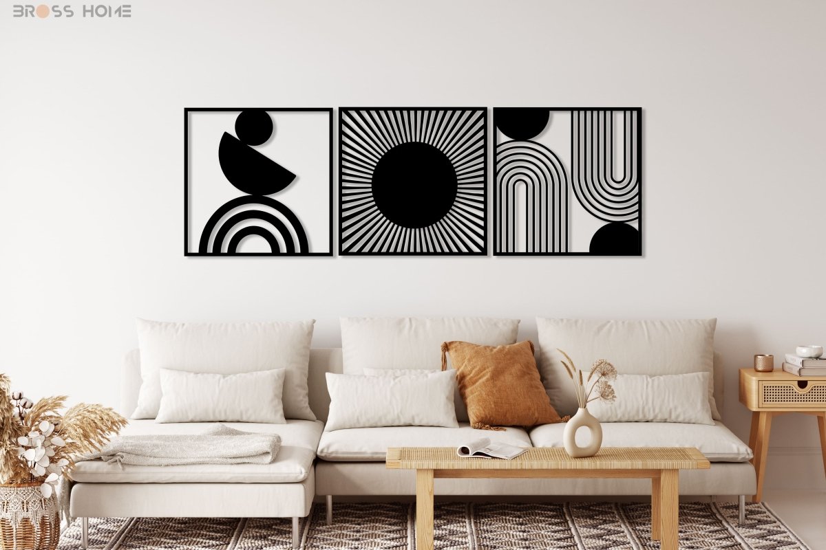 Black Metal Abstract Wall Decor (Set Of 3) - BrossHome Metal Wall Art