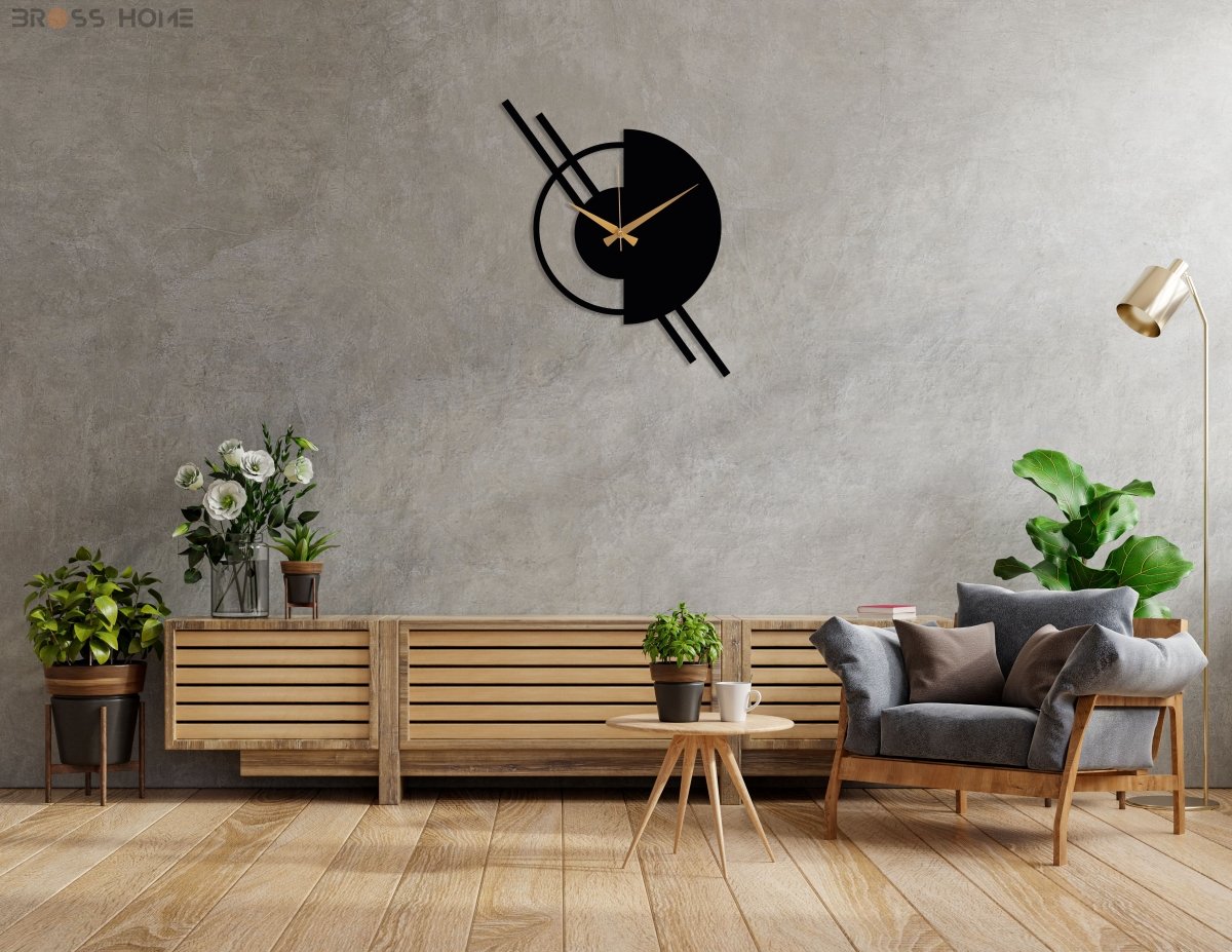 Black Minimalist Wall Clock - BrossHome Metal Wall Art