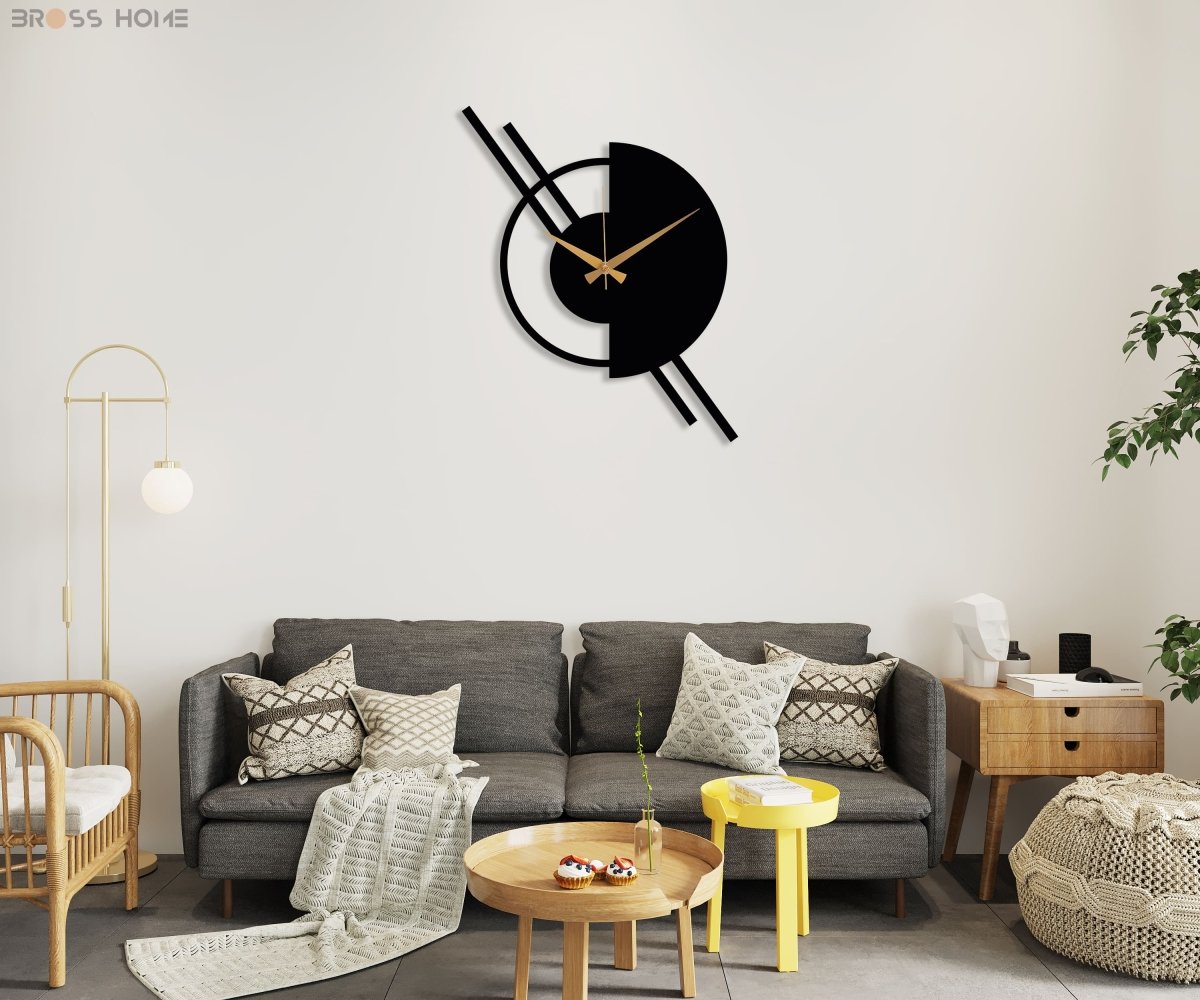 Black Minimalist Wall Clock - BrossHome Metal Wall Art
