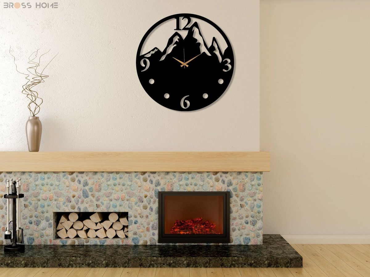 Black Mountain View Large Wall Clock - BrossHome Metal Wall Art