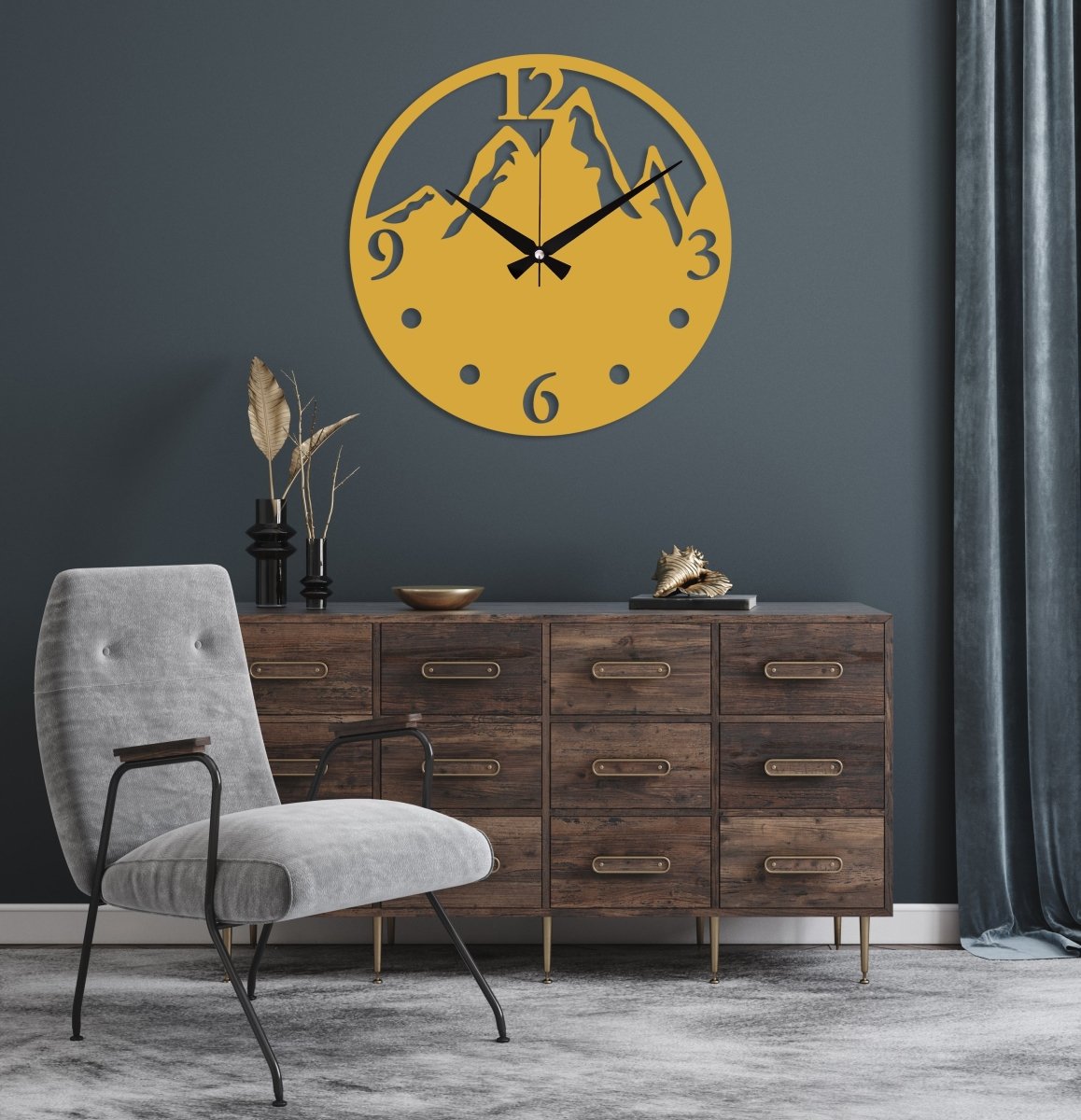 Black Mountain View Large Wall Clock - BrossHome Metal Wall Art
