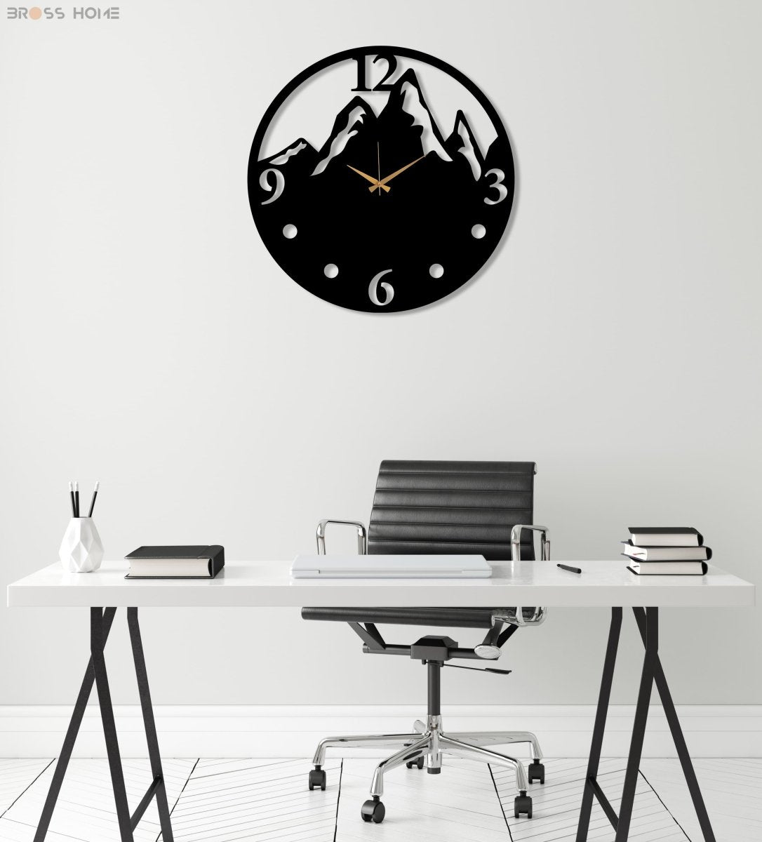 Black Mountain View Large Wall Clock - BrossHome Metal Wall Art