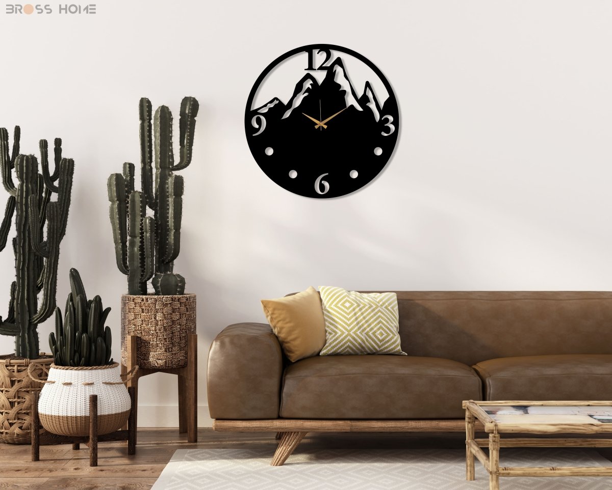 Black Mountain View Large Wall Clock - BrossHome Metal Wall Art