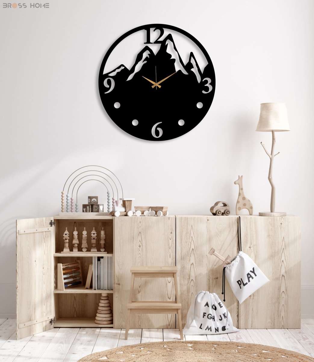 Black Mountain View Large Wall Clock - BrossHome Metal Wall Art