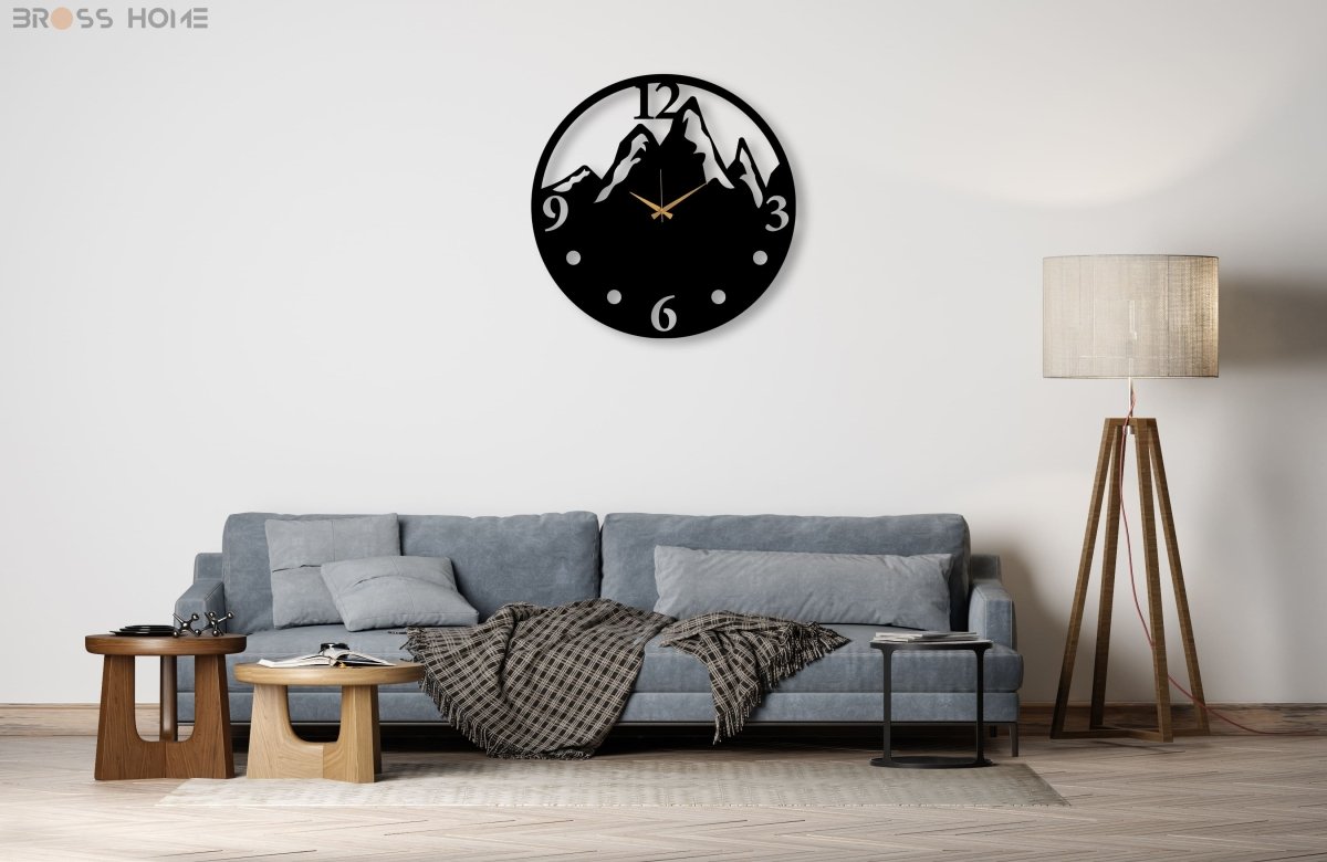 Black Mountain View Large Wall Clock - BrossHome Metal Wall Art