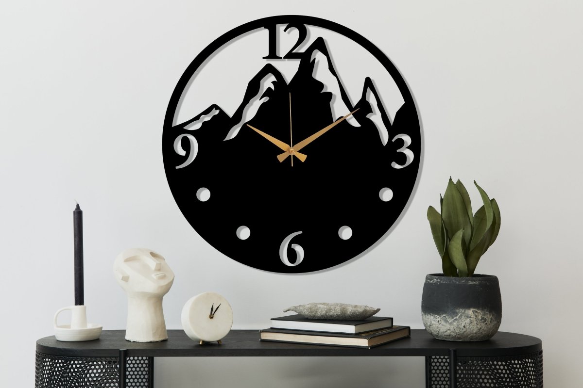 Black Mountain View Large Wall Clock - BrossHome Metal Wall Art