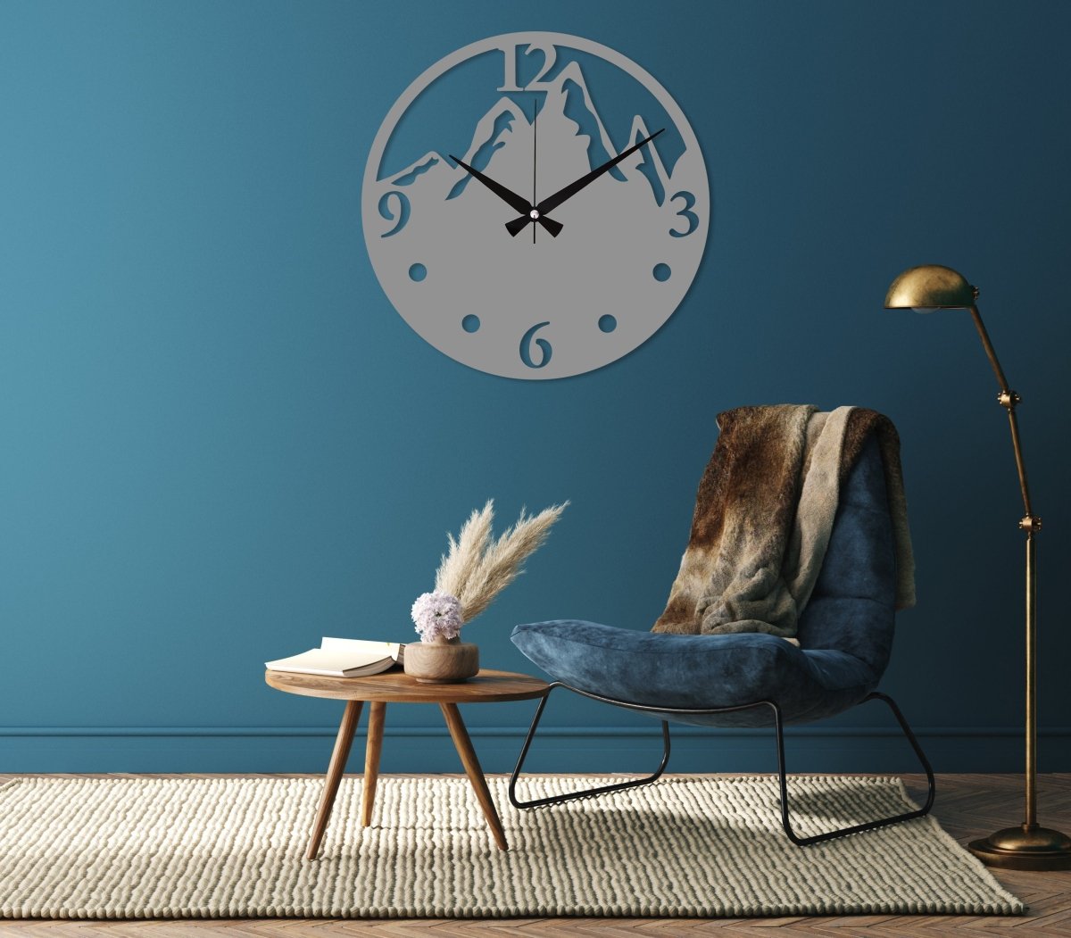 Black Mountain View Large Wall Clock - BrossHome Metal Wall Art