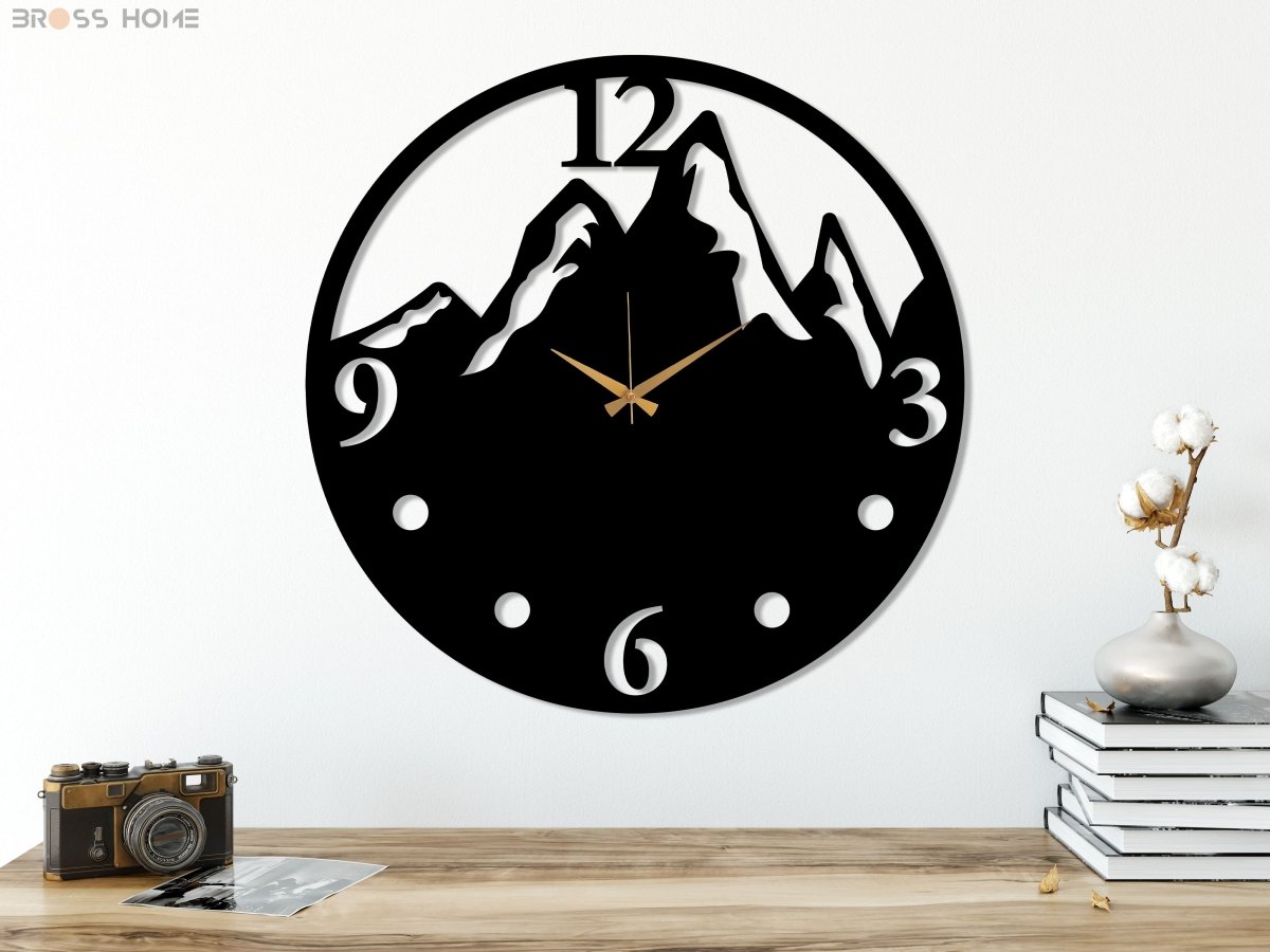 Black Mountain View Large Wall Clock - BrossHome Metal Wall Art