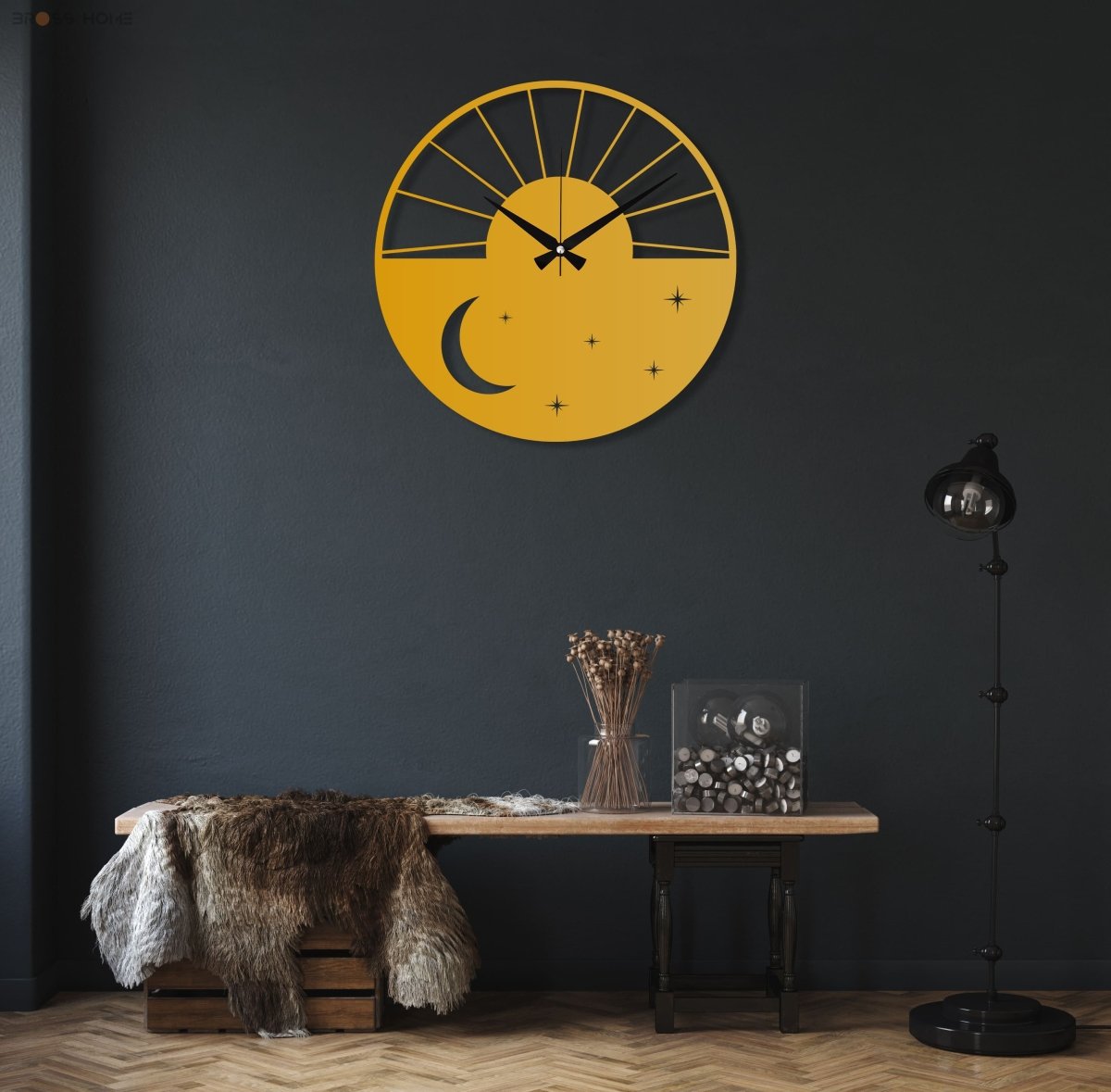 Crescent Moon Wall Clock - BrossHome Metal Wall Art