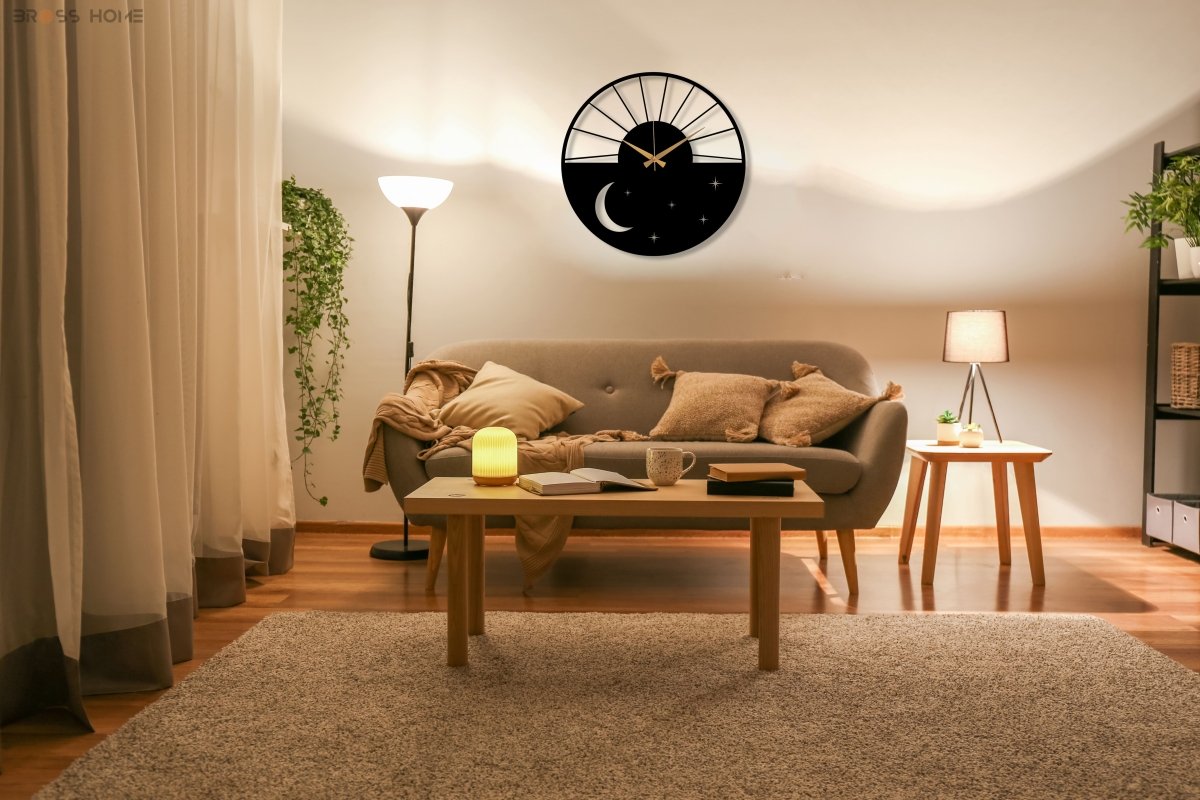 Crescent Moon Wall Clock - BrossHome Metal Wall Art
