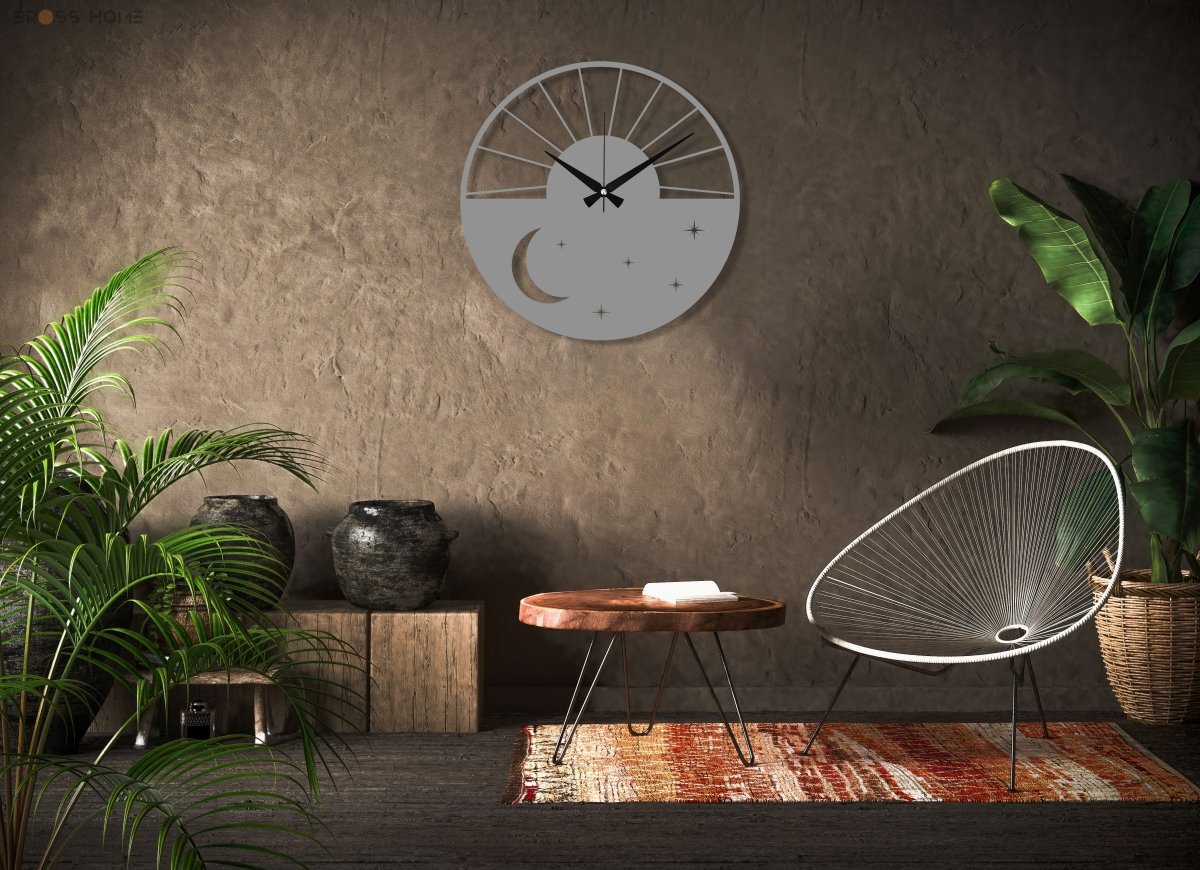 Crescent Moon Wall Clock - BrossHome Metal Wall Art