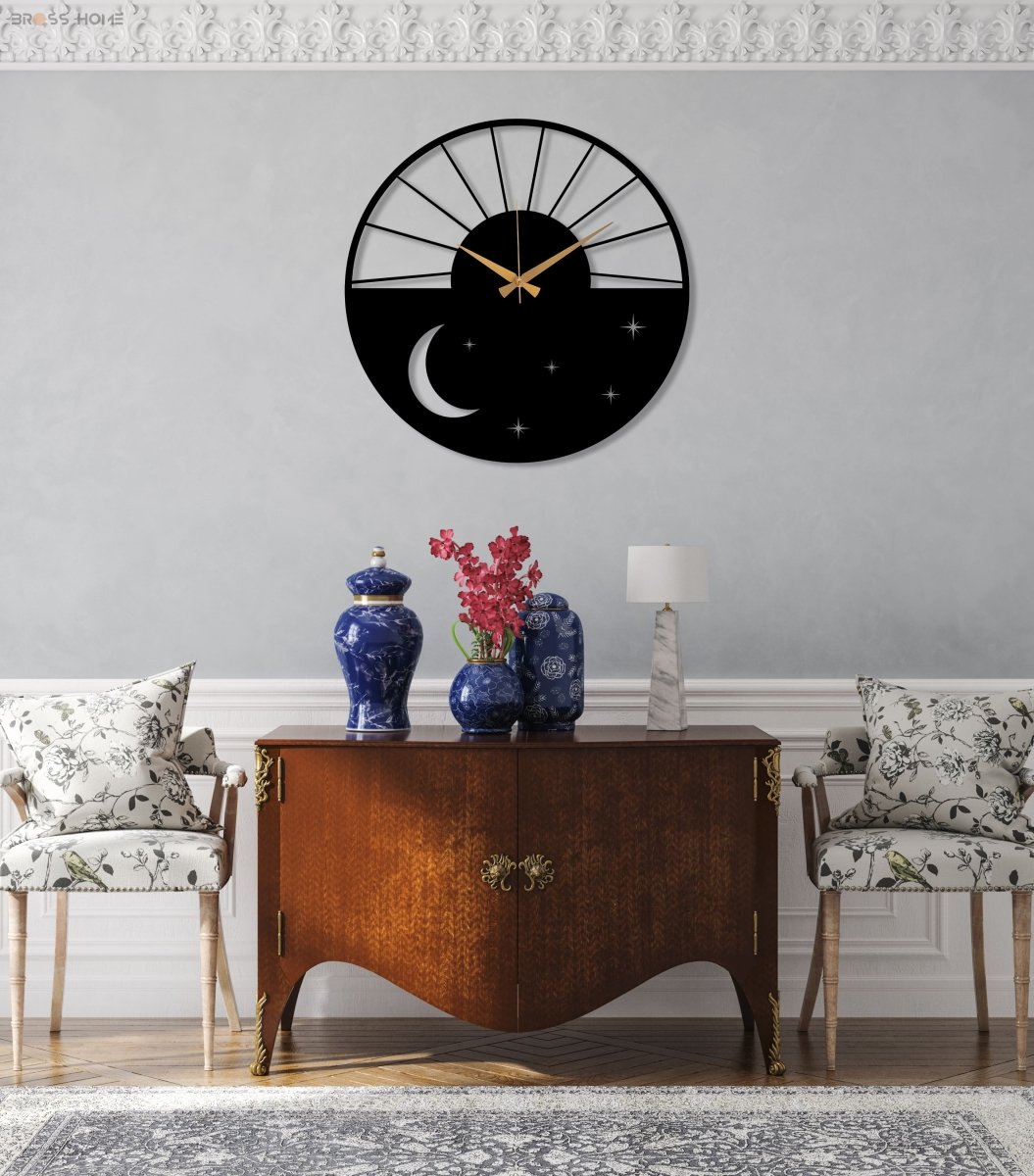 Crescent Moon Wall Clock - BrossHome Metal Wall Art