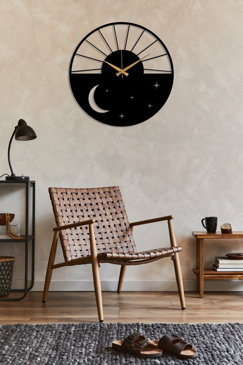Crescent Moon Wall Clock - BrossHome Metal Wall Art