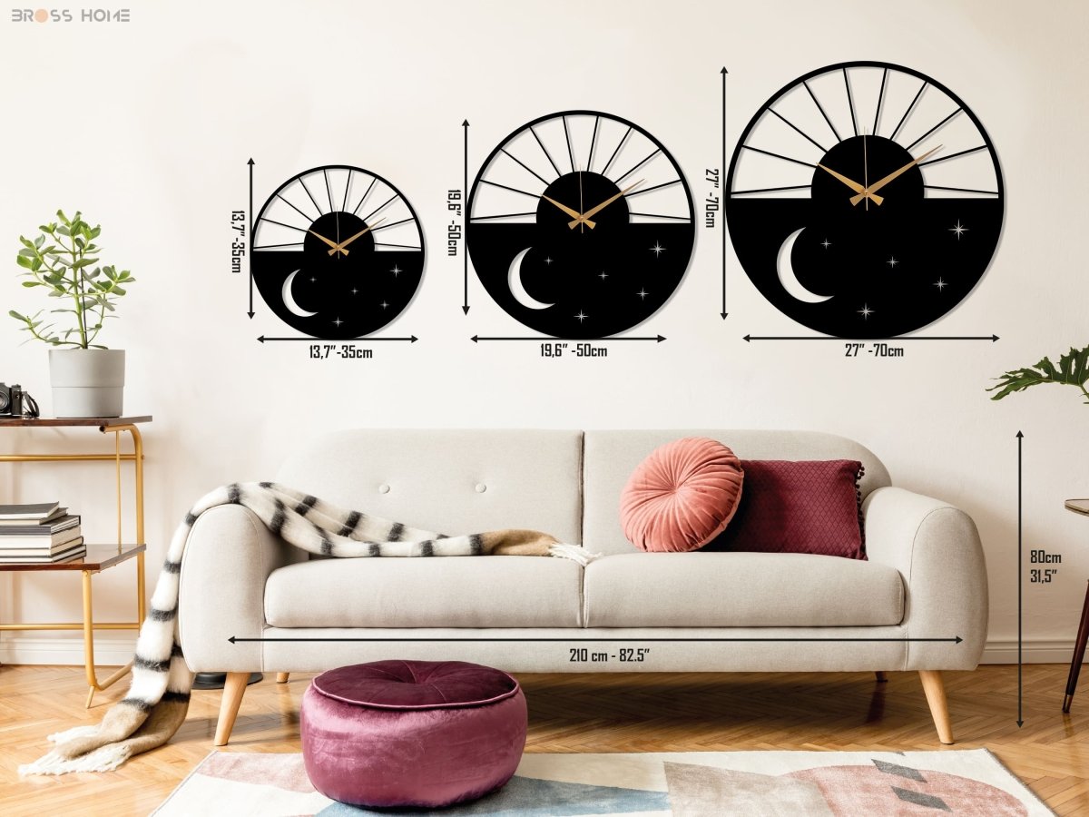 Crescent Moon Wall Clock - BrossHome Metal Wall Art